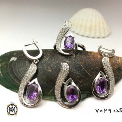 سرویس نقره با نگین اصل آمتیست زنانه طرح هانا - کد 7029 سرویس نقره با نگین اصل آمتیست زنانه طرح هانا - کد 7029