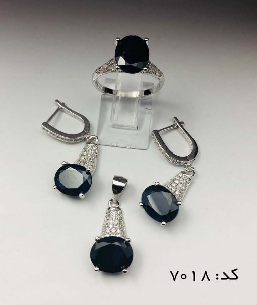 سرویس نقره نگین اصلی یاقوت کبود زنانه طرح فریبا - کد 7018 - تصویر 2