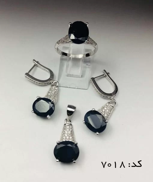 سرویس نقره نگین اصلی یاقوت کبود زنانه طرح فریبا - کد 7018 - تصویر 2