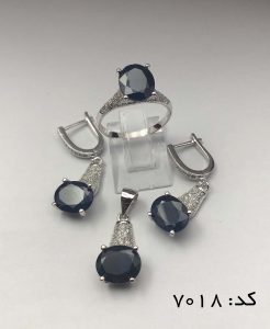 سرویس نقره نگین اصلی یاقوت کبود زنانه طرح فریبا - کد 7018 - تصویر 3