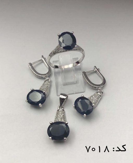 سرویس نقره نگین اصلی یاقوت کبود زنانه طرح فریبا - کد 7018 - تصویر 3