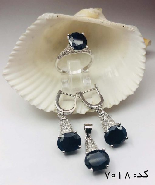 سرویس نقره نگین اصلی یاقوت کبود زنانه طرح فریبا - کد 7018 - تصویر 4