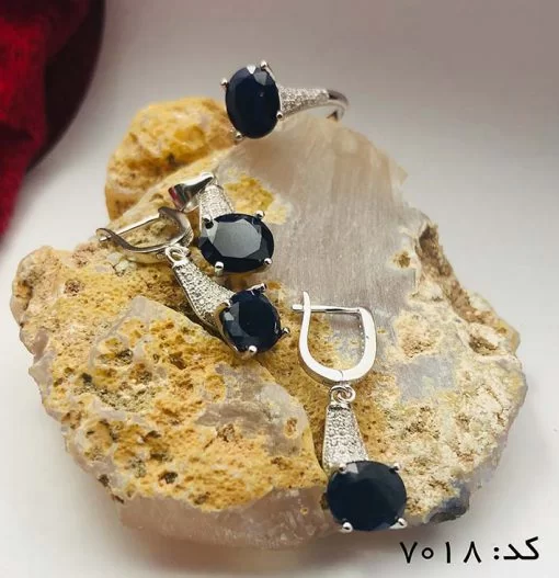 سرویس نقره نگین اصلی یاقوت کبود زنانه طرح فریبا - کد 7018 - تصویر 5