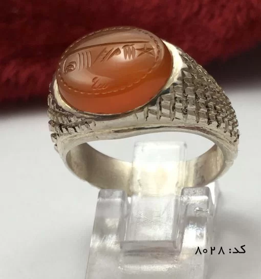 انگشتر عقیق یمن با حکاکی شرف الشمس هنر دست استاد ضابطی مردانه - کد 8028 - تصویر 5