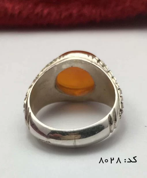 انگشتر عقیق یمن با حکاکی شرف الشمس هنر دست استاد ضابطی مردانه - کد 8028 - تصویر 6