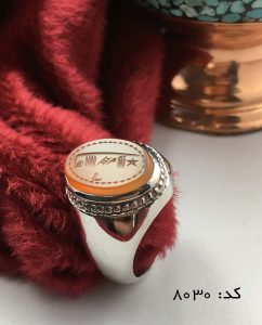 IMG_E7374 انگشتر عقیق یمن با حکاکی شرف الشمس هنر دست استاد ضابطی مردانه - کد 8030