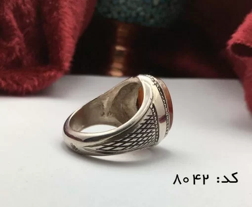 انگشتر عقیق یمن با حکاکی یا جواد الائمه ادرکنی هنر دست استاد حیدر مردانه - کد 8042 - تصویر 2