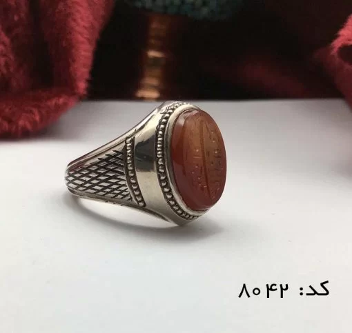 انگشتر عقیق یمن با حکاکی یا جواد الائمه ادرکنی هنر دست استاد حیدر مردانه - کد 8042 - تصویر 3