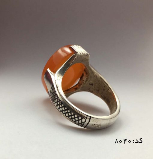 انگشتر عقیق یمن خوش رنگ با حکاکی یا علی مدد، محمد مردانه - کد 8040 - تصویر 5