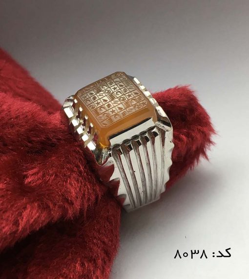 انگشتر عقیق یمن با حکاکی هفت شرف استاد ضابطی دست ساز مردانه - کد 8038 - تصویر 3