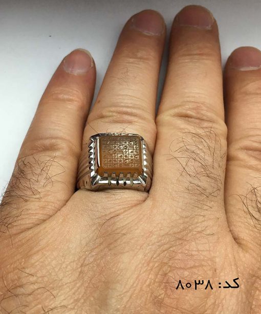 انگشتر عقیق یمن با حکاکی هفت شرف استاد ضابطی دست ساز مردانه - کد 8038 - تصویر 5