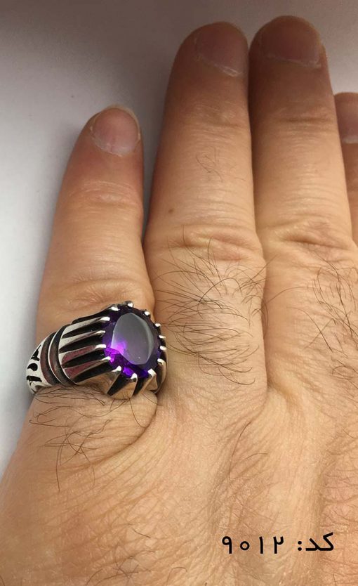 انگشتر آمتیست خوش رنگ و مرغوب مردانه - کد 8012 - تصویر 6
