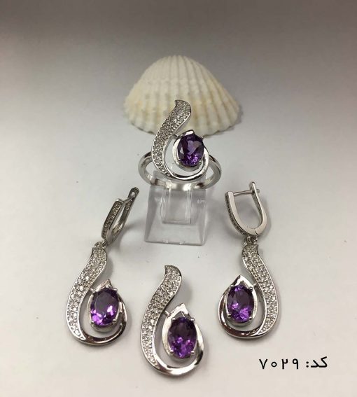 IMG_E7987 سرویس نقره با نگین اصل آمتیست زنانه طرح هانا - کد 7029 - تصویر 4