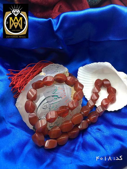 تسبیح عقیق قرمز 33 دانه تراش ممتاز طرح پیچ مرغوب - کد 4018 - تصویر 3