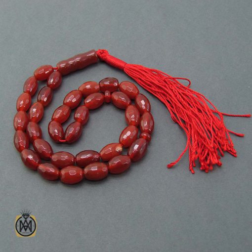 تسبیح عقیق قرمز 33 دانه هلی تراش - کد 4021 - تصویر 3