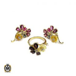 نیم ست تورمالین، تانزانایت، کوارتز و صدف طرح مهتاب زنانه - کد 7031