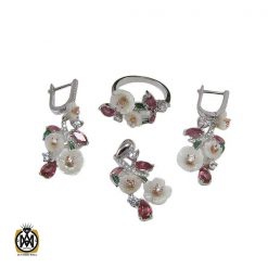 نیم ست تورمالین، کوارتز و صدف طرح مهرخ زنانه - کد 7036