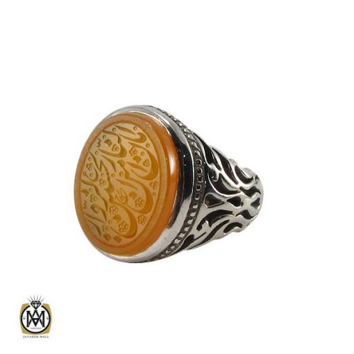 1 انگشتر عقیق یمن مردانه با حکاکی امان من النار الزوار الحسين (ع) مردانه - کد 8122 - تصویر 1