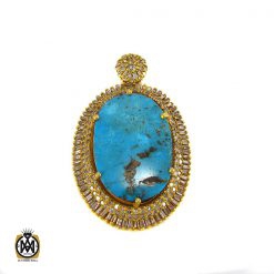 مدال فیروزه نیشابور و الماس اصل زنانه طرح تابان - کد 3003 مدال فیروزه نیشابور و الماس اصل زنانه طرح تابان - کد 3003