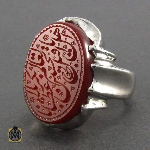 انگشتر عقیق یمن مردانه با حکاکی یا اهل العالم قتل الحسین بکربلا عطشان - کد 8078 - تصویر 2