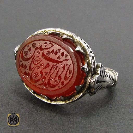 انگشتر عقیق یمن مردانه با حکاکی بابی انت و امی یا حسین - کد 8080 - تصویر 2