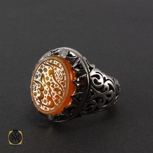 انگشتر عقیق یمن مردانه با حکاکی العزه لله جميعا - کد 8096 - تصویر 2
