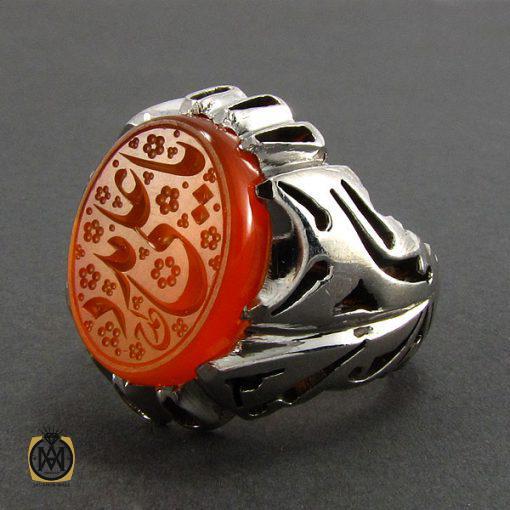 انگشتر عقیق یمن مردانه با حکاکی یا علی مدد - کد 8106 - تصویر 2