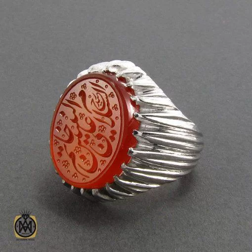 انگشتر عقیق یمن مردانه با حکاکی السلام علی خاتم النبین - کد 8111 - تصویر 2