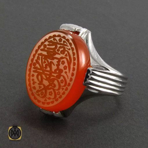 انگشتر عقیق یمن مردانه با حکاکی الله نور السماوات والارض - کد 8118 - تصویر 2