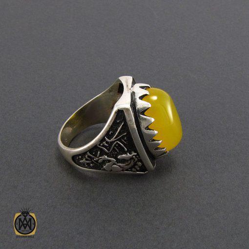 2 انگشتر عقیق زرد مردانه با حکاکی شرف الشمس - کد 8142 - تصویر 2