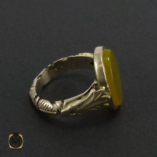 انگشتر عقیق زرد مردانه با حکاکی شرف الشمس - کد 8143 - تصویر 2