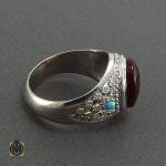 2 انگشتر عقیق یمن و فیروزه نیشابوری مردانه - کد 8145 - تصویر 2