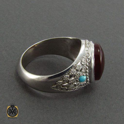 انگشتر عقیق یمن و فیروزه نیشابوری مردانه - کد 8145 - تصویر 2