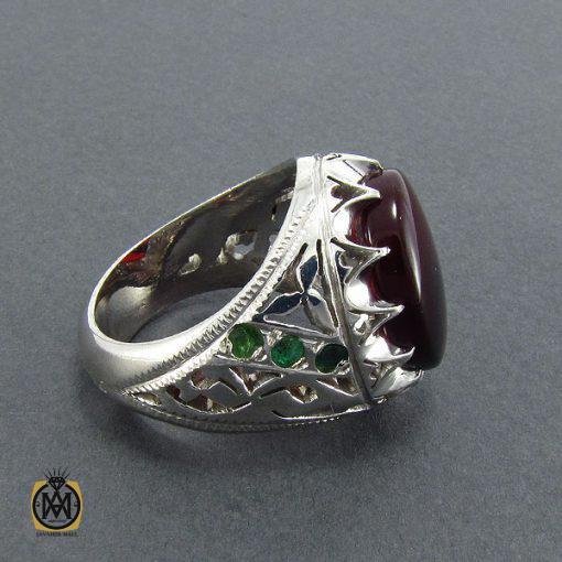 انگشتر عقیق یمن و زمرد مردانه - کد 8168 - تصویر 3