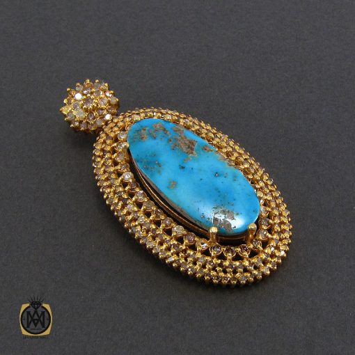 2 مدال فیروزه نیشابور و الماس اصل زنانه طرح آوا - کد 3005 - تصویر 2