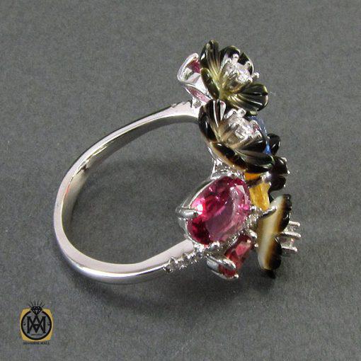 انگشتر یاقوت، صدف، تورمالین و تانزانایت طرح پونه زنانه -کد 2025 - تصویر 2