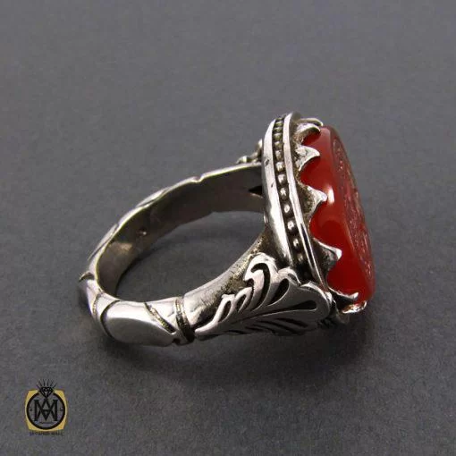 انگشتر عقیق یمن مردانه با حکاکی بابی انت و امی یا حسین - کد 8080 - تصویر 3