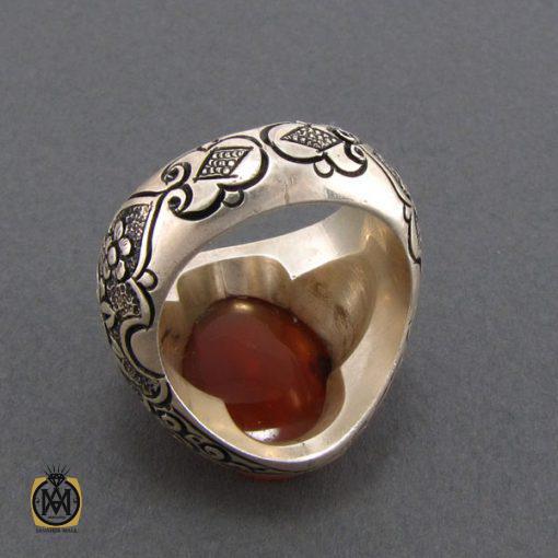 3 انگشتر عقیق یمن مردانه با حکاکی ذکر صلوات رکاب قلمزنی - کد 8103 - تصویر 3