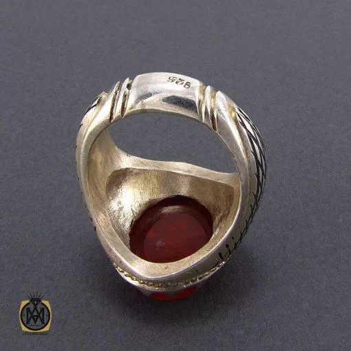 انگشتر عقیق یمن مردانه با حکاکی یا علی ابن الحسین (ع) مردانه - کد 8126 - تصویر 3