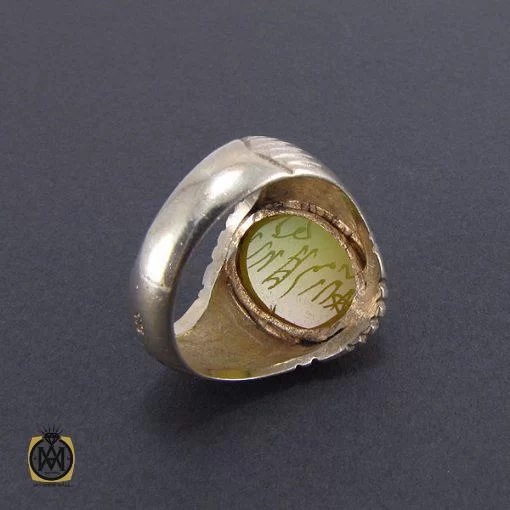 انگشتر عقیق زرد مردانه با حکاکی شرف الشمس - کد 8141 - تصویر 3