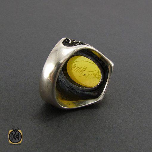 3 انگشتر عقیق زرد مردانه با حکاکی شرف الشمس - کد 8142 - تصویر 3