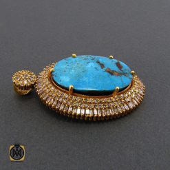 مدال فیروزه نیشابور و الماس اصل زنانه طرح تابان - کد 3003 مدال فیروزه نیشابور و الماس اصل زنانه طرح تابان - کد 3003