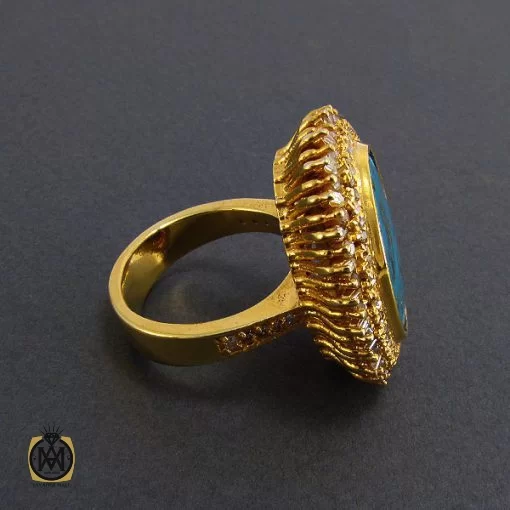 انگشتر فیروزه نیشابور و الماس اصل زنانه طرح دلدار - کد 2068 - تصویر 4