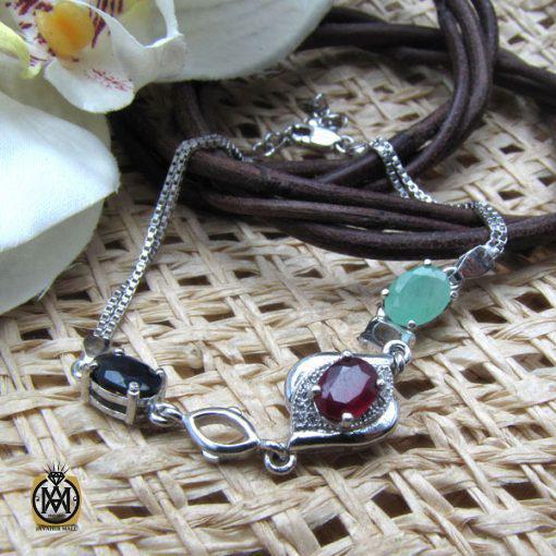 دستبند نقره یاقوت و زمرد زنانه – کد 1025 - تصویر 5