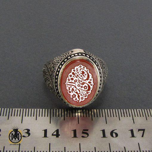 4 انگشتر عقیق یمن مردانه با حکاکی محمد نبي الرحمه رکاب قلم زنی - کد 8102 - تصویر 4