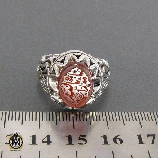 انگشتر عقیق یمن مردانه با حکاکی یا ثار الله - کد 8115 - تصویر 4