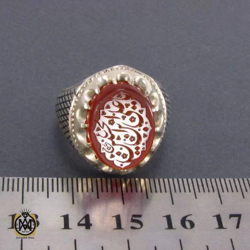 انگشتر عقیق یمن مردانه با حکاکی یا علی ابن الحسین (ع) مردانه - کد 8126 - تصویر 4
