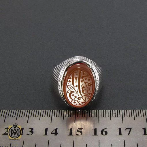 انگشتر عقیق یمن مردانه با حکاکی احب الله من احب حسینا مردانه - کد 8128 - تصویر 4