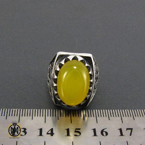 4 انگشتر عقیق زرد مردانه با حکاکی شرف الشمس - کد 8142 - تصویر 4