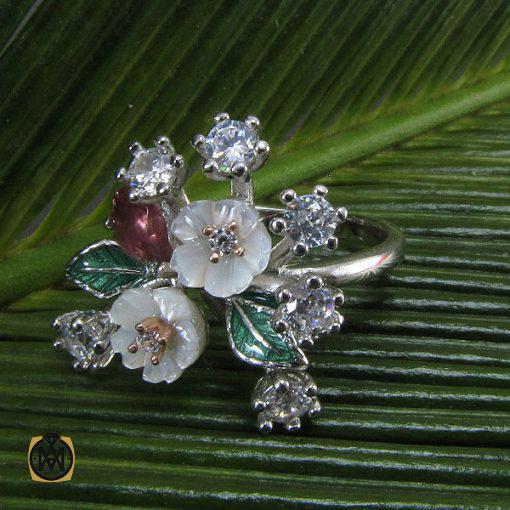 انگشتر تورمالین، کوارتز و صدف طرح سوسن زنانه -کد 2023 - تصویر 4